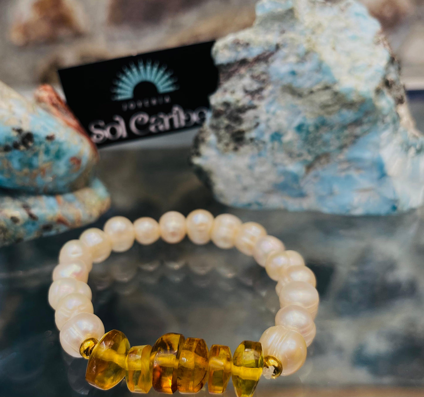 PULSERA PERLA CULTIVADA Y AMBAR