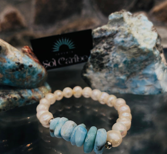 PULSERA PERLA CULTIVADA CON LARIMAR