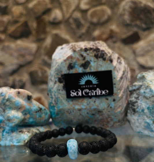 PULSERA PIEDRAS NEGRAS Y LARIMAR