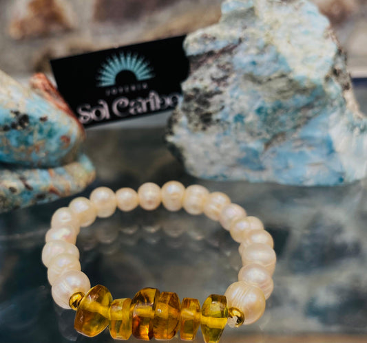 PULSERA PERLA CULTIVADA Y AMBAR