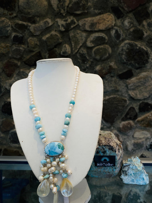 COLLAR CON LARIMAR Y PERLA CULTIVADA